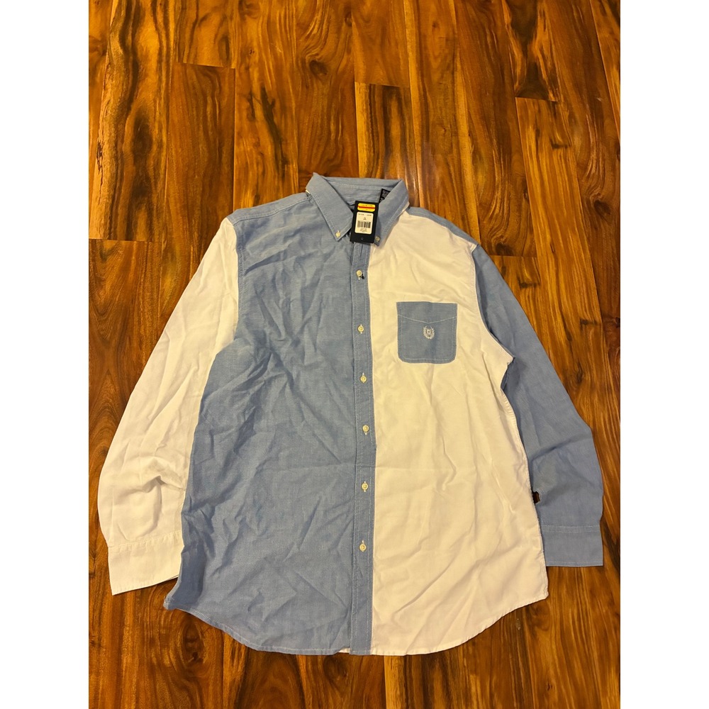 Chaps Mens XL Colorblock Oxford Button Down Shirt Blue White Long Sleeve NWT